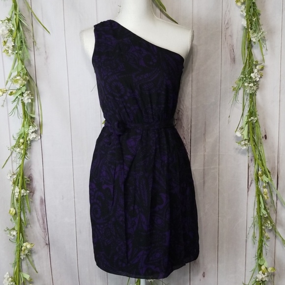 Express sz XS Grey Purple One Shoulder Dress Aline - Picture 7 of 7